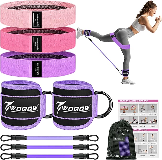 WOQQW Resistance Bands Set - Ankle Resistance Bands with Cuffs for Legs & Glute Workout, Fabric Booty Bands for Women, Home Gym Exercise Equipment for Hip, Pilates, Fitness, Yoga, Physical Therapy