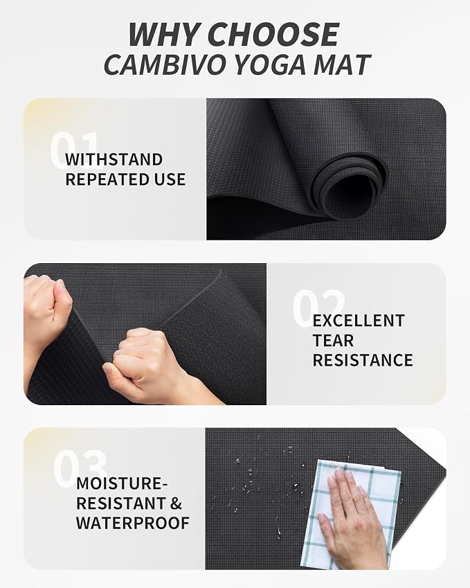 CAMBIVO Extra Long Wide Yoga Mat, Thick PVC Workout Mat | For tall and plus-size, cushioned PVC with non-slip bottom, for home gym pilates barefoot and bodyweight training