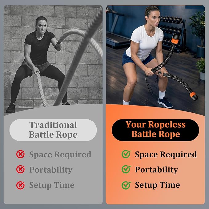 2pcs Adjustable Ropeless Weighted Cordless Battle Ropes for Home Gym(Black) | Portable Exercise Training Rope for Indoor and Outdoor Home Gym Workout, Adjustable Weighted Cordless Ropeless Battle Ropes