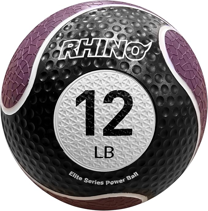 Champion Sports Rhino Elite Medicine Ball – Textured Surface, Superior Grip, Hollow Synthetic Rubber for Consistent Bounce & Durability, Multiple Weights & Colors - Optional Rebounder Sold Separately