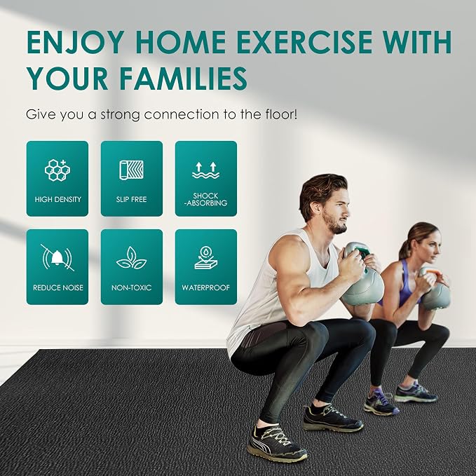 Large Exercise Mat, 8' x 6'/8' x 4'/6' x 4' Extra Durable Workout Mats for Home Gym Flooring, High-Density Gym Mats Cardio Mat for Jump Rope, MMA, Stretch, HIIT, Shoe-Friendly, Non-Slip, Non-Toxic