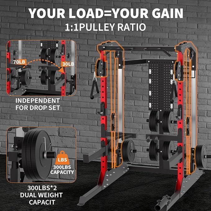 GarveeLife Power Cage, 2000LB Power Rack with Dual Independent Pulley System, Squat Rack with Adjustable Cable Crossover, Multi-Function Home Gym Workout Machine for Home