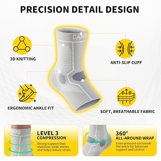 CAMBIVO Ankle Compression Sleeve for Men & Women – Soft, Breathable Support for Plantar Fasciitis, Achilles Tendonitis, Swelling & Sports Recovery – Easy to Wear, All-Day Comfort Fit