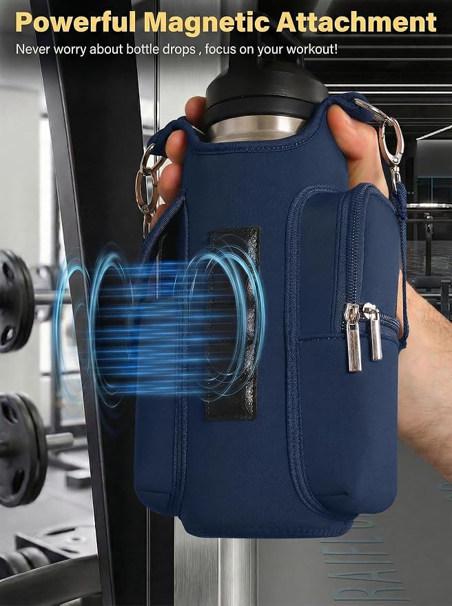 Magnetic Gym Bag,Magnets Gym Water Bottle Bag Carrier Holder with Pockets & Strap Fit for 18 to 40 oz Owala Hydro Flask Yeti, Gym Accessories for Men Women,Walking, Hiking