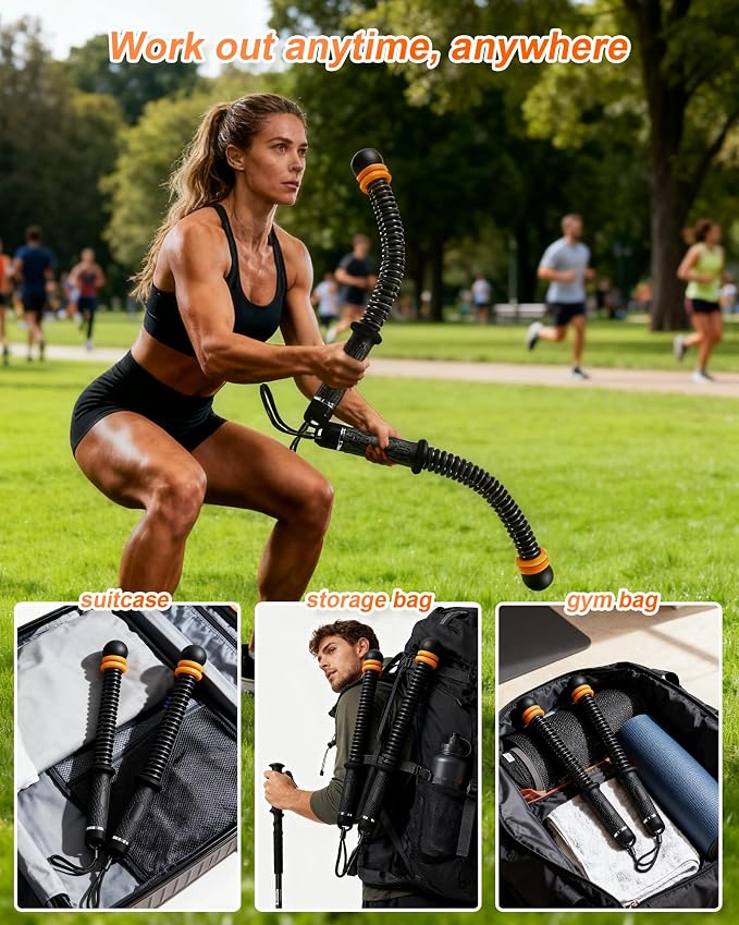 Ropeless Battle Ropes, Adjustable Portable Workout Equipment for Home Gym | Spring-loaded resistance; weighted end balls; textured nonslip grips; secure wrist straps; controlled rebound with each swing