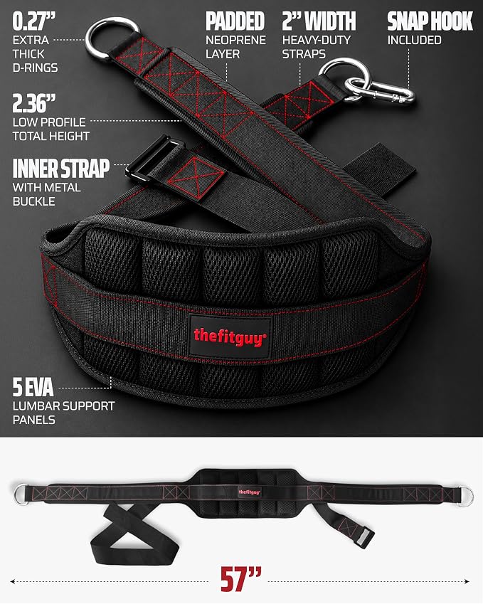 THEFITGUY Original Belt Squat Belt for Rack Attachments & Squat Machines | Structured Back Support, Low-Profile Straps, Stays Low, Moves Clean, Up to 350 lbs, Heavy-Duty