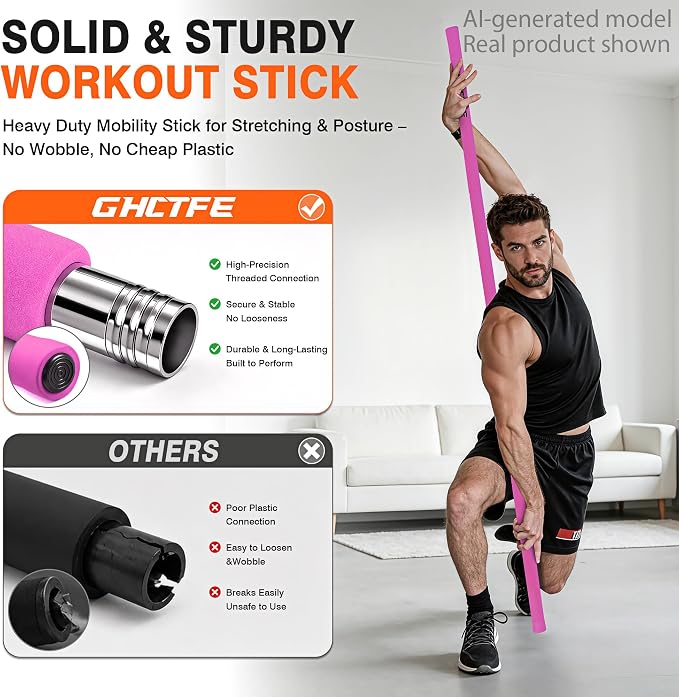 Adjustable Yoga Stick for Stretching & Balance, Upgraded Workout Pilates Equipment for Back Posture Corrector, 4-Section Steel Mobility Bar for Flexibility, Physical Therapy, Exercise Training