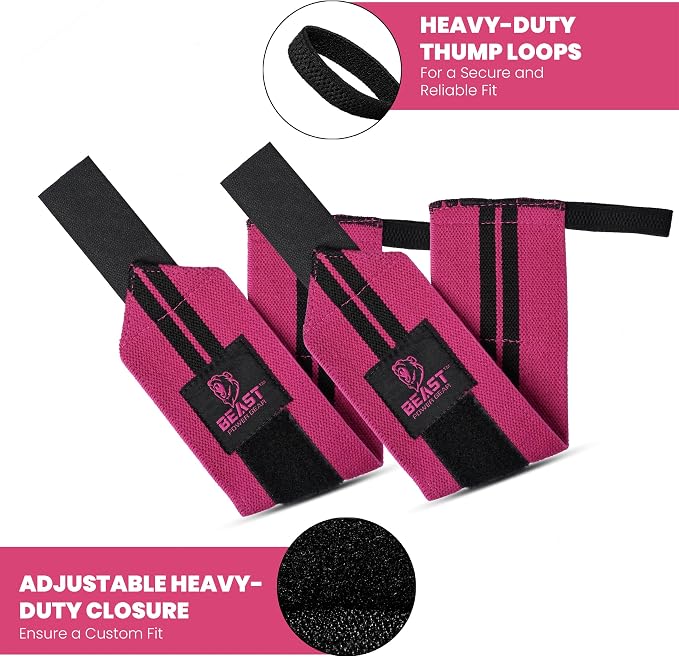 Improved Lifting Support & Stability - Gym Wrist Wraps for Weightlifting 14" Premium Quality Hand Wraps with Thumb Loop - Weight Lifting Wrist Wraps for Pain & Support