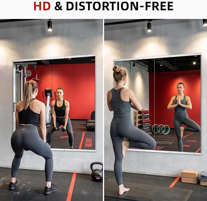 Home Gym Mirror for Wall, 50"x25"-2PCS Frameless Tempered Glass Mirror | Large Full Length Mirror for Garage, Workout, Yoga Room, Dance Studio & Home Exercise