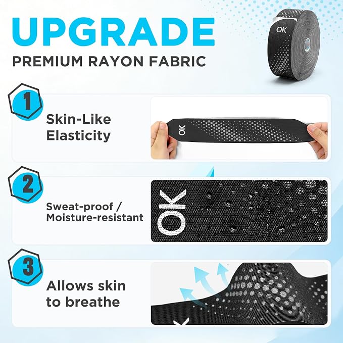 OK TAPE Kinesiology Tape Synthetic Precut 100 Strips 2inch x 27.8yd 1 Roll | Waterproof Kinesiology Athletic Tape for Joint & Muscle, Wrist Support, Reflective and Durable Tape Black