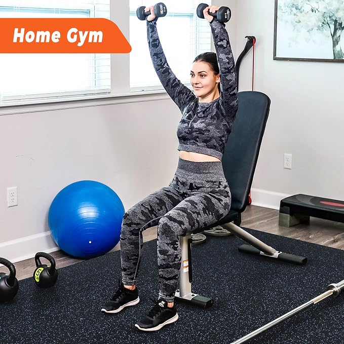 SUPERJARE 0.4'' Thick 36 Pcs 144 Sq Ft Rubber Top Exercise Equipment Mats, High Density EVA Foam Mats with Rubber Top, Interlocking Gym Flooring for Home Gym, Protective Workout Mat, Black/Blue