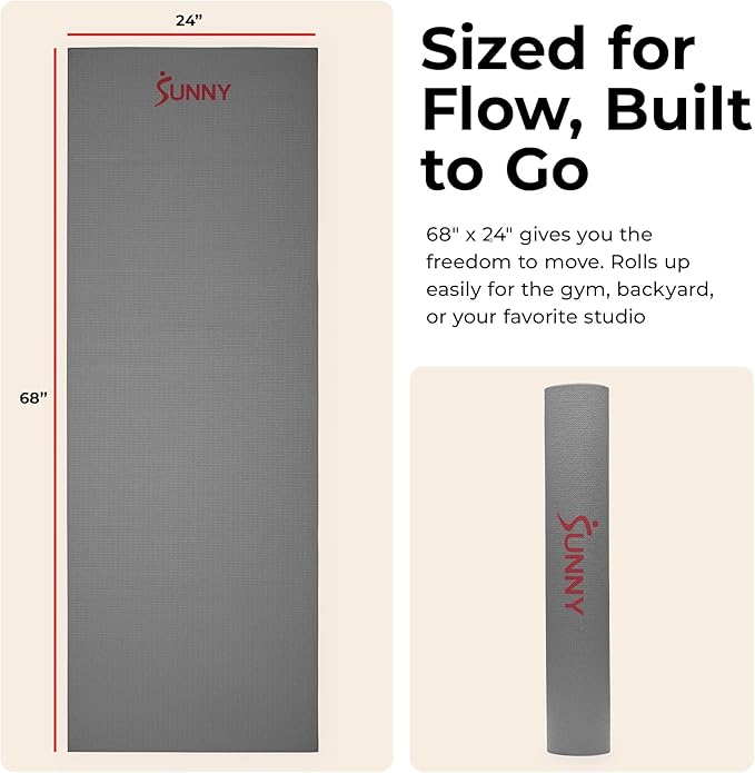 Sunny Health & Fitness Exercise Yoga Mats - Non-Slip Support for Home & Gym