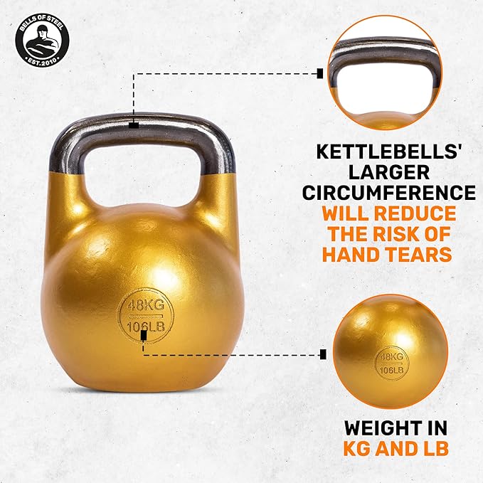 Competition Kettlebells [Bells of Steel] Kettle Bell Weights, Pro Grade Kettle bell for Full Body Workouts, 33mm Starter Size Handle or 35mm Competition Standard Handle Kettlebell