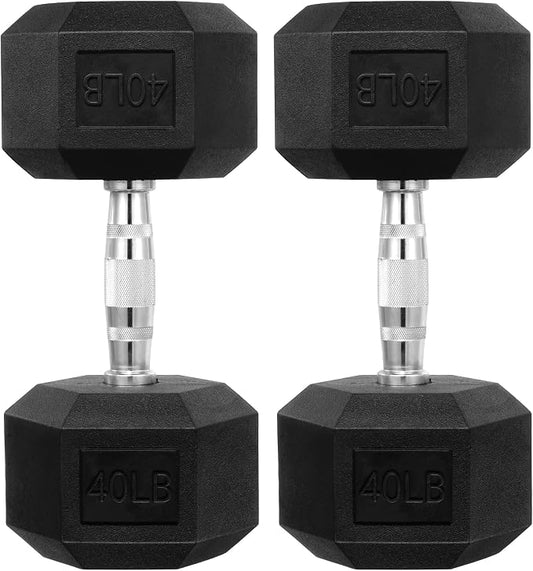 HulkFit Rubber Coated Hex Dumbbells, Anti-Roll Hand Weights Set of 2, Non-Slip Ergonomic Handle Low Odor for Home Gym