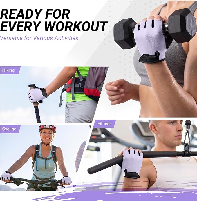 Workout Gloves for Women Men, Full Palm Silicone Grip, Padded Half Finger Gloves for Gym, Weight Lifting, Cycling