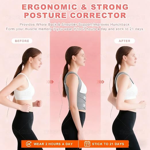 Back Brace Posture Corrector for Women and Men, Adjustable Shoulder Straightener Full Lumbar Support Belt, Upper and Lower Back Pain Relief, Scoliosis Hunchback Hump Thoracic Spine Corrector (Gray S)