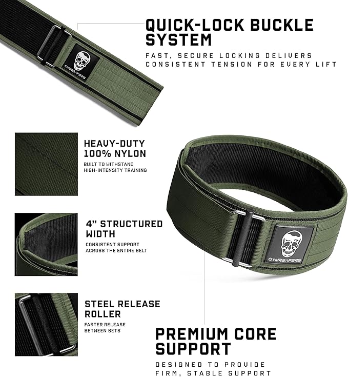 Gymreapers Quick Locking Weight Lifting Belt for Men Gym Belt for Powerlifting Deadlift Belt with 4 Inch Neoprene Metal Buckle Back Support Weightlifting Belt Women
