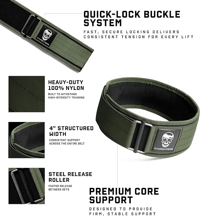 Gymreapers Quick Locking Weight Lifting Belt for Men Gym Belt for Powerlifting Deadlift Belt with 4 Inch Neoprene Metal Buckle Back Support Weightlifting Belt Women