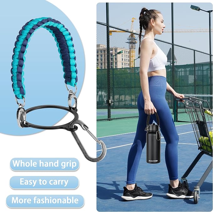 KXIAOCHEN Insulated Water Bottle with Strap, 48-Hour Cold, 2 Lids | Triple-wall insulation, lead-free 18/8 Stainless steel, paracord handle, carabiner clip, for gym, hiking, camping and travel
