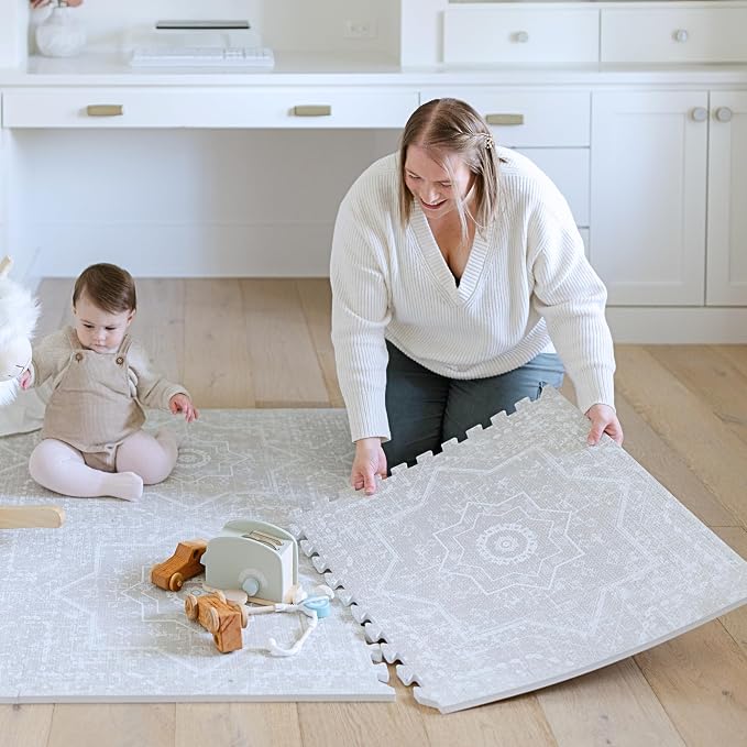 Little Landings Baby Play Mat for Floor - Layla (8x8ft) - Premium EVA Foam Play Mat for Babies & Toddlers (Ages 0-5+) - Non-Toxic Playmat for Tummy Time, Crawling & Playroom - Stylish & Comfortable