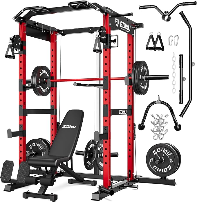 RH01 Power Cage Rack, 2000LBS Squat Rack with with Cable Crossover System&LAT Pull Down System, Multi-Function Workout Cage for Home&Garage Gym