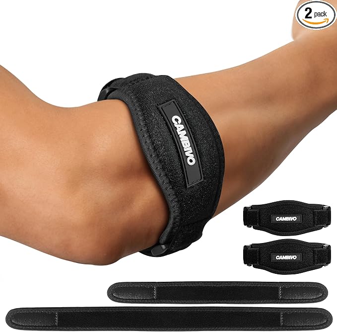CAMBIVO 2 Pack Tennis & Golfer’s Elbow Brace, Counterforce Compression | Dual Adjustable Strap, Honeycomb Terry Lining, Breathable, Low-Profile Buckle, Forearm Support, for Tendonitis, Gym, Typing