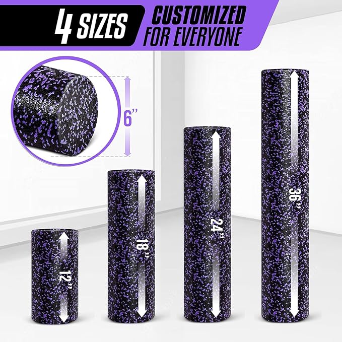 Yes4All High-Density EPP Round Back Roller Foam, Exercise Foam Roller for Yoga, & Pilates, Multiple Sizes and Colours, Purple Speckled - 18 inches