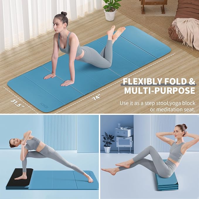 Foldable Yoga Mat Extra Large 74"×31.5" | Double-Sided Non-Slip,Extra Wide Foldable Design,8mm Extra Thick,Exercise Mat for Home, Studio and Travel Use