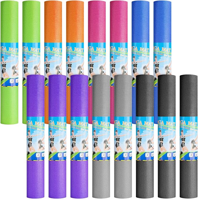 Funtery 3 mm Thin Yoga Mats Bulk, 68 x 24 Inches Lightweight PVC Exercise Mats Non Slip Workout Fitness Pads for Yoga Pilates Stretching Classes Gym Home Studio
