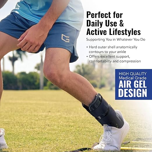AnklePro Air Cushion Stirrup Ankle Stabilizer Brace - Removable Cold Therapy 3-Strap Rigid Stirrup Ankle Splint w/Gel Pad for Women & Men - Lateral Support for Stability, White, Small