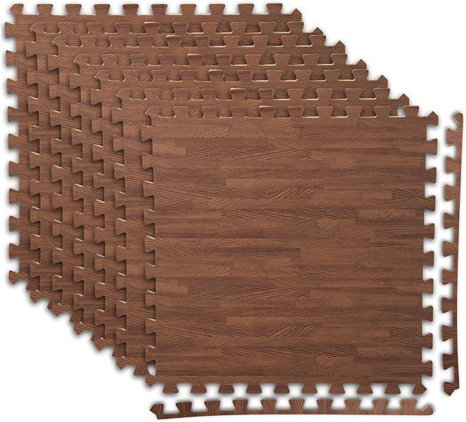 Art3d 48 Sq.Ft Eva Puzzle Exercise Mats, 24"x24" x 1/2" Thick Foam Interlocking Tiles for Flooring, Workout, Gym Equipments, Pack of 12, Dark Walnut