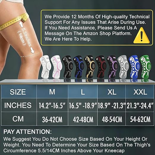 Kuangmi Knob Knee Brace for Pain Relief, Knee Support with Patella Gel Pad & Side Stabilizers, Compression Knee Sleeve for Workout, Arthritis, Joint Pain, Meniscus Tear (Orange Black,Left,Large,Single)
