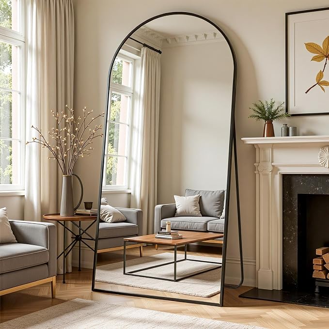 Full Length Mirror, 71"x28" Arched Full Body Mirror, Floor Mirrors with Stand, Body Mirrors Standing Hanging Leaning Against Wall,Aluminum Frame Mirrors for Bedroom Cloakroom,Living Room,Black