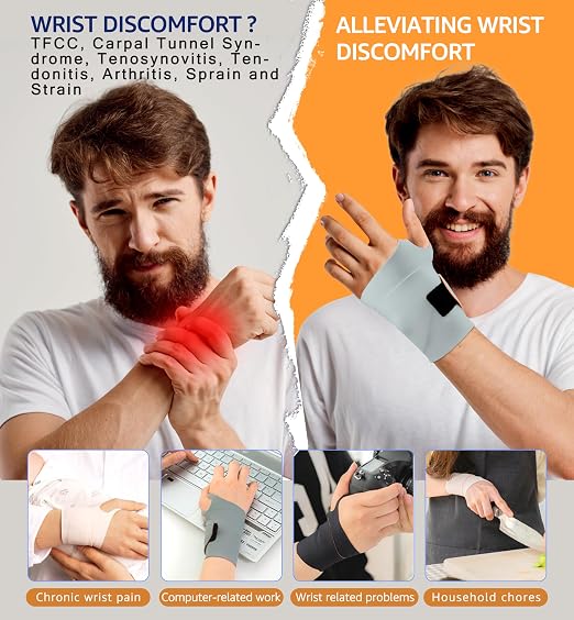 Ultra-Thin Elastic Wrist Brace Wrist Wraps, Compression Wrist Straps Support for Carpal Tunnel Arthritis Tendonitis Sprains Pain Relief Workout, Soft & Comfortable (Gray (Pack of 2))