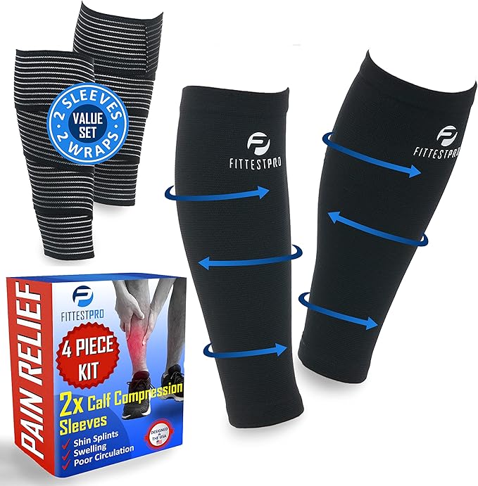 Fittest Pro Calf Compression Sleeves and Leg Wraps for Shin Splint Support, Pain Relief for Running, Basketball, Cycling