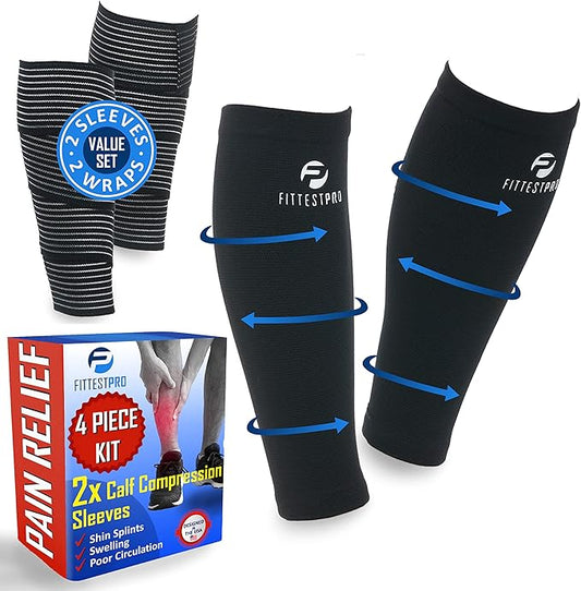 Fittest Pro Calf Compression Sleeves and Leg Wraps for Shin Splint Support, Pain Relief for Running, Basketball, Cycling