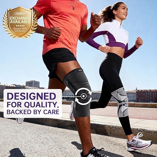 CAMBIVO Knee Brace for Men and Women with Side Stabilizers, Snap-on Detachable Support - 2025 Red Dot Award Winner Lightweight Knee Compression Sleeve for Meniscus Tear, ACL, Running