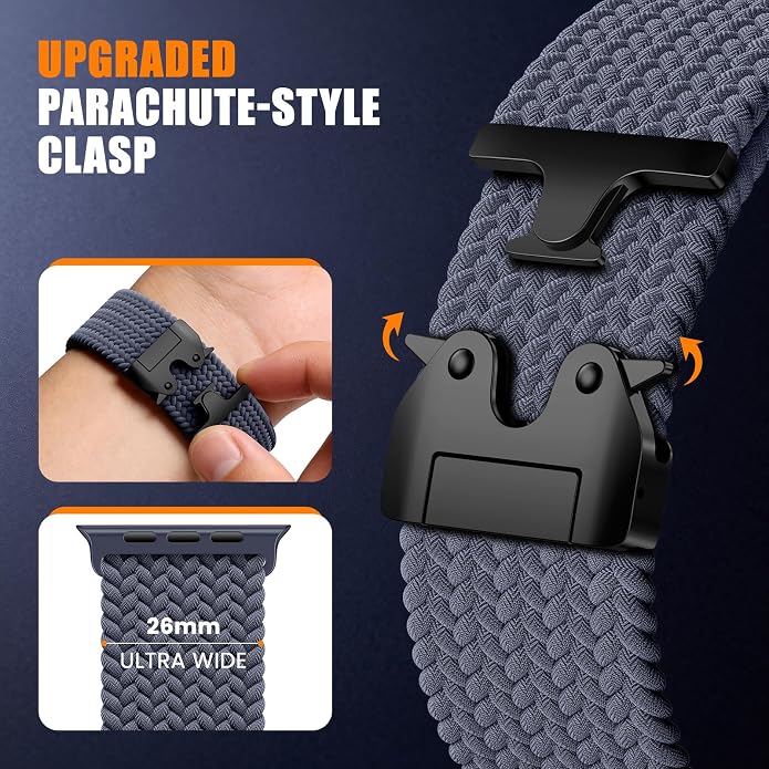 Elastic Sport Band for Apple Watch Ultra 3/2/1 Bands 49mm 46mm 45mm 44mm 42mm 41mm 40mm 38mm Men Women, Adjustable Parachute Buckle Nylon Fabric Wristband for iWatch Series 11 10 SE 9 8 7 6 5 4 3