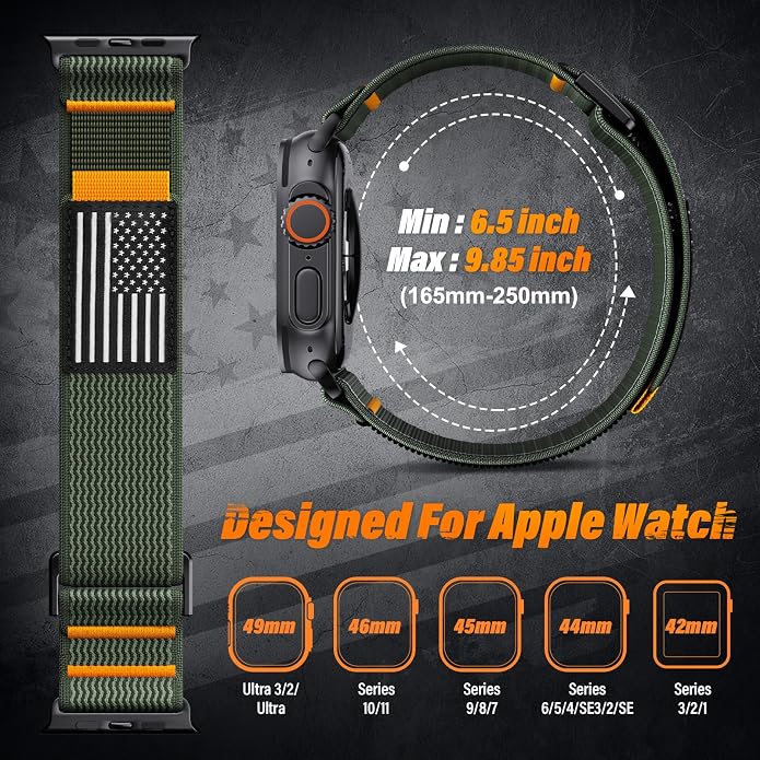 Nylon Sport Ultra 3 Watch Bands for Apple Watch/Ultra 2/1/Series 11/10/9/8/7/6/SE/5/4/3 Men iWatch Bands Men,Elastic Fabric Flag Wristbands Strap for Apple Watch Ultra 3/2/1 49mm 46mm 45mm 44mm 42mm 41mm 40mm 38mm