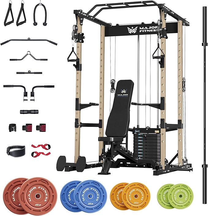 MAJOR FITNESS Power Cage Drone1 Premium- Multi-Function Power Rack for Home Gym, Squat Rack with Pull-up Bar, Cable Crossover System, J-Hooks, for Strength Training, Heavy-Duty Steel Construction