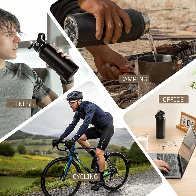 ONETIGRIS 32oz Insulated Tactical Water Bottle with Straw & MOLLE Sleeve | 3 Lids,Keeps Ice Cold 48H Hot 24H,304 Food-Grade Stainless Steel,360° Leakproof Silicone Seal,2 Straws Kit,Paracord Handle