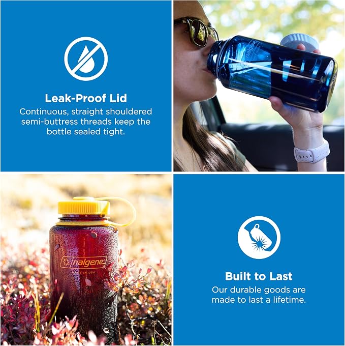Nalgene 32 oz Wide Mouth Water Bottle, Indigo | BPA-Free, Durable & Lightweight, Leak Proof, Dishwasher Safe, Large Reusable Plastic Bottle for Hiking, Gym, Work & Travel