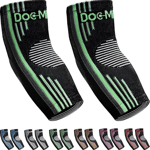 Doc Miller Elbow Compression Sleeves for Tendonitis, Women & Men, 1 Pair | Compression support, Arm Brace, Tennis Injuries, Bursitis Relief, Tendon Care, Active Use, Sports & Recovery