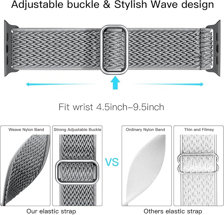 Lerobo Stretchy Nylon Solo Loop Band, Compatible with Apple Watch Series 11 10 9 8 7 6 5 4 3 SE3/2/1 Ultra3/2/1, Adjustable Strap for iwatch Band 44mm 45mm 46mm 49mm 42mm 40mm 41mm 38mm for Women Men