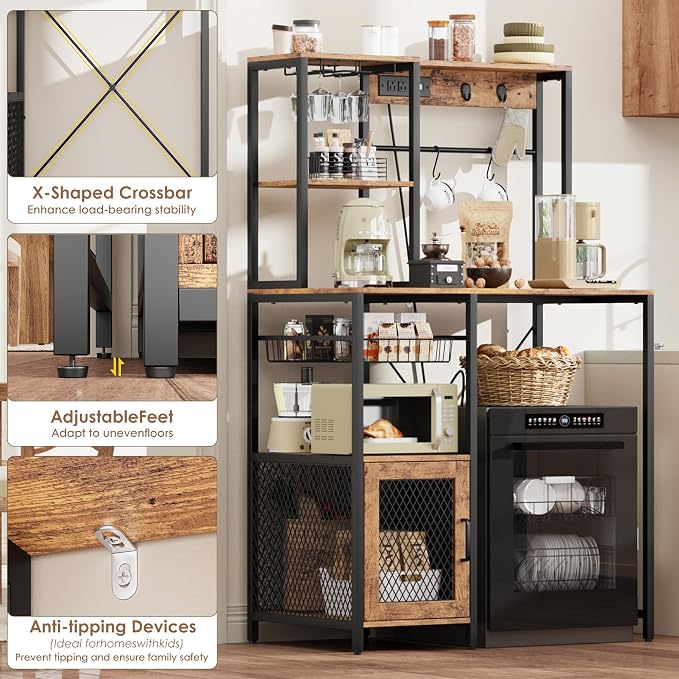 Garvee Microwave Stand & Fridge Stand, Baker's Rack with Power Outlet