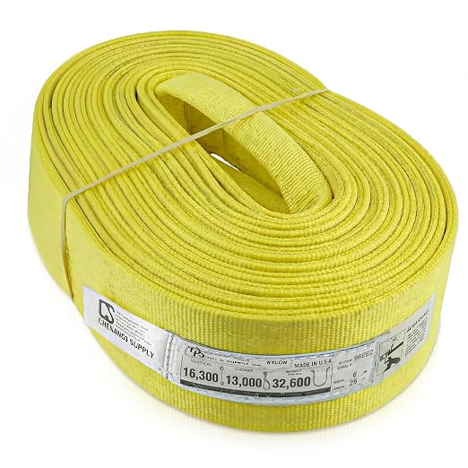 DD Sling 6 Inch x 25 Foot Nylon Lifting Sling – USA Made, 16,300 lb Vertical, 13,000 lb Choker, 32,600 lb Basket – 2-Ply Heavy Duty 900 Webbing, Type 4 Twisted Eye & Eye Rigging Sling