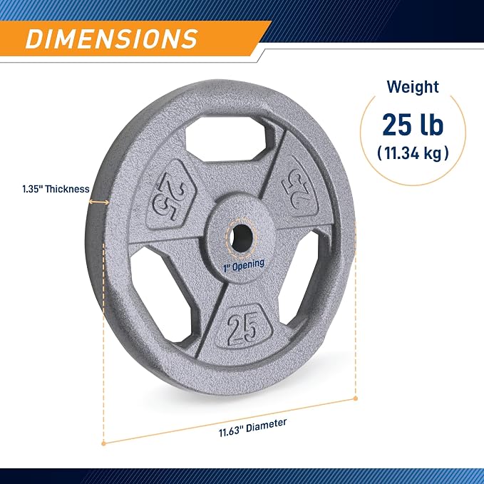 Marcy Classic 1" Cast Iron Standard Grip Plates for Strength Training and Weightlifting