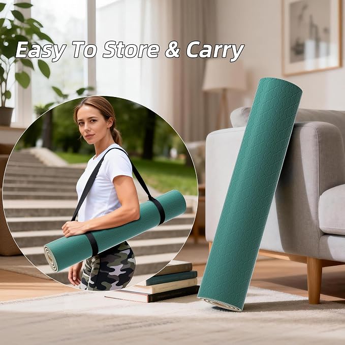 HAHE Wide Yoga Mat 72"x32"x0.4" Thick Pilates Mat with Carrying Strap | Exercise Mats for Home Workout, Wide Non-slip Exercise Mats, Double-Sided POE Fitness Mat for Yoga, Pilates & Travel