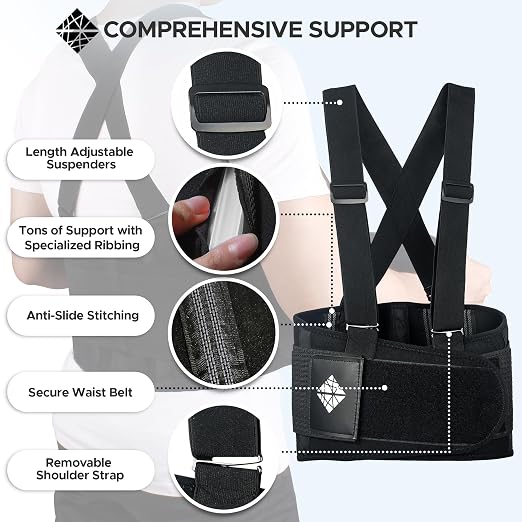 Plus Size Back Brace for Men Lower Back Heavy Lifting with Suspenders, Back Support Belt for Work, Lower Back Brace with Lumbar Support for Back Pain Relief, Construction Warehouse Moving Belt, 4XL