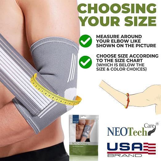 NeoTech Care Elbow Support Brace (Gray, Size S, 1 Pair)